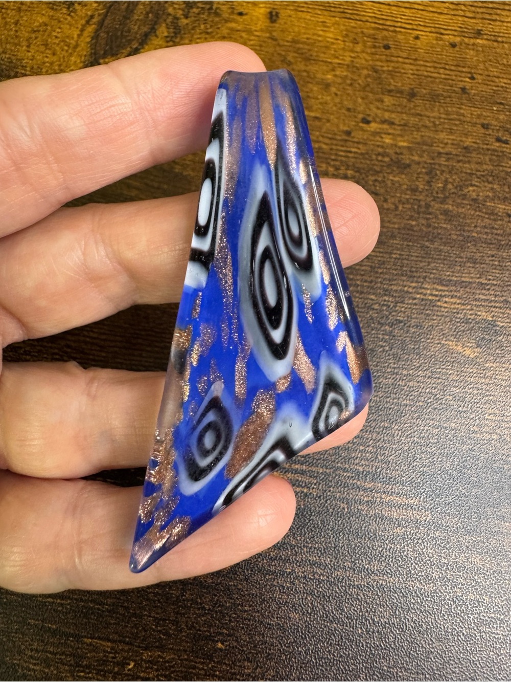 Blue and Black Patterned Glass Pendant - Elegant Statement Piece